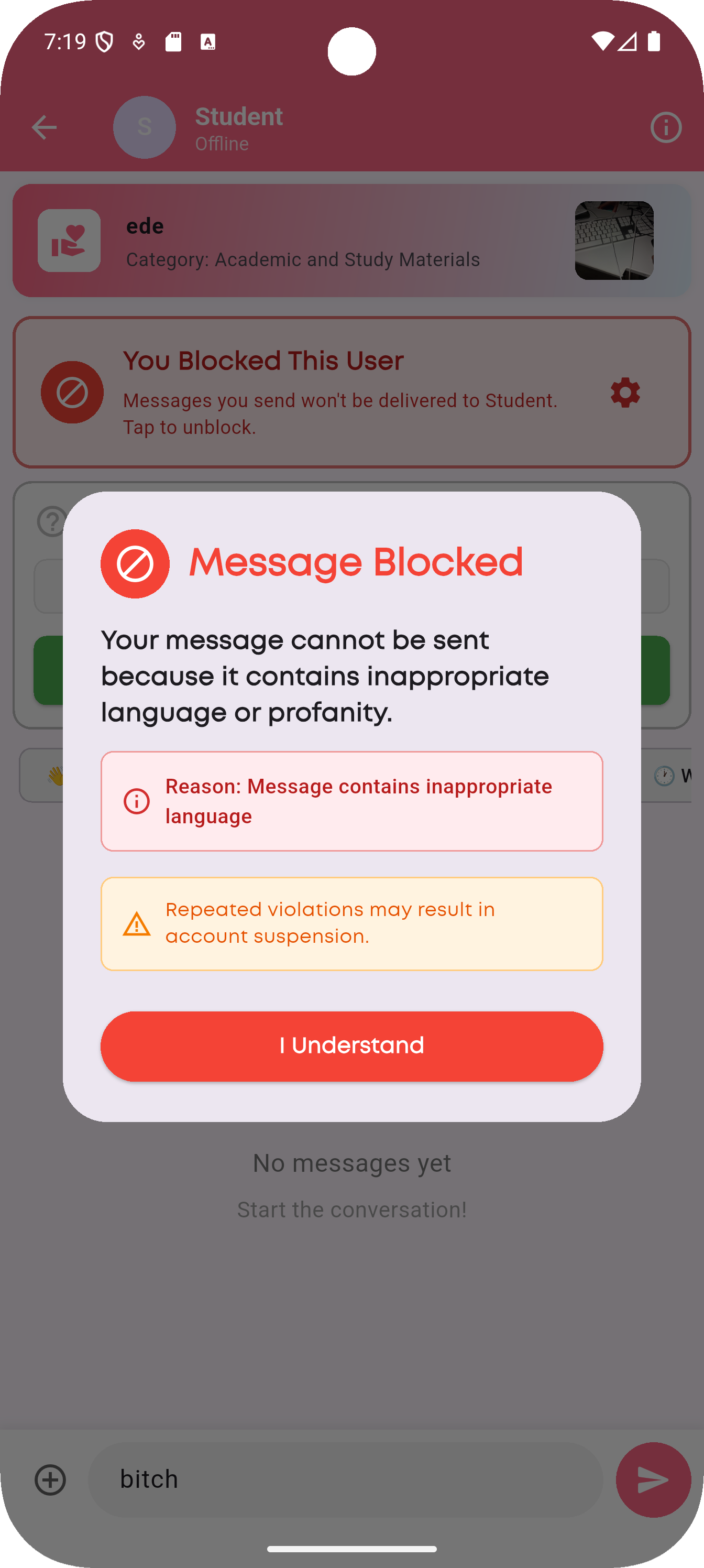 Message Blocked